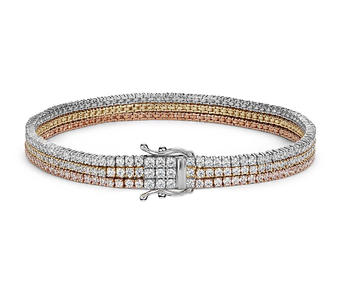 Triple Tennis bracelet with 6.92 ct white diamonds