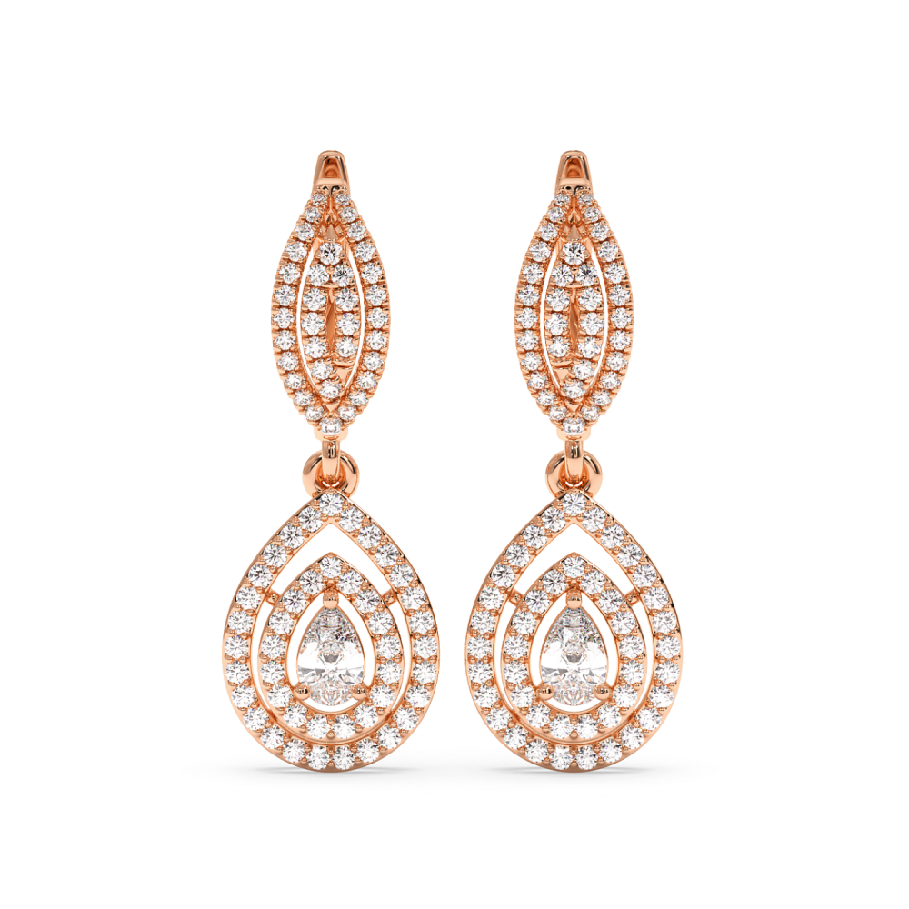 Earrings with Central Pear Cut Diamond of 0.25ct each and Lateral Diamonds of 1.12ct