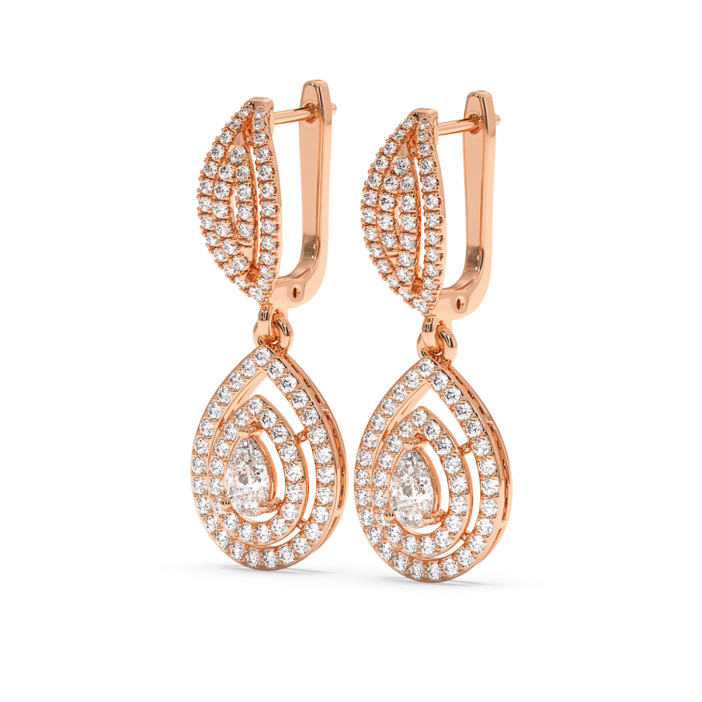 Earrings with Central Pear Cut Diamond of 0.25ct each and Lateral Diamonds of 1.12ct