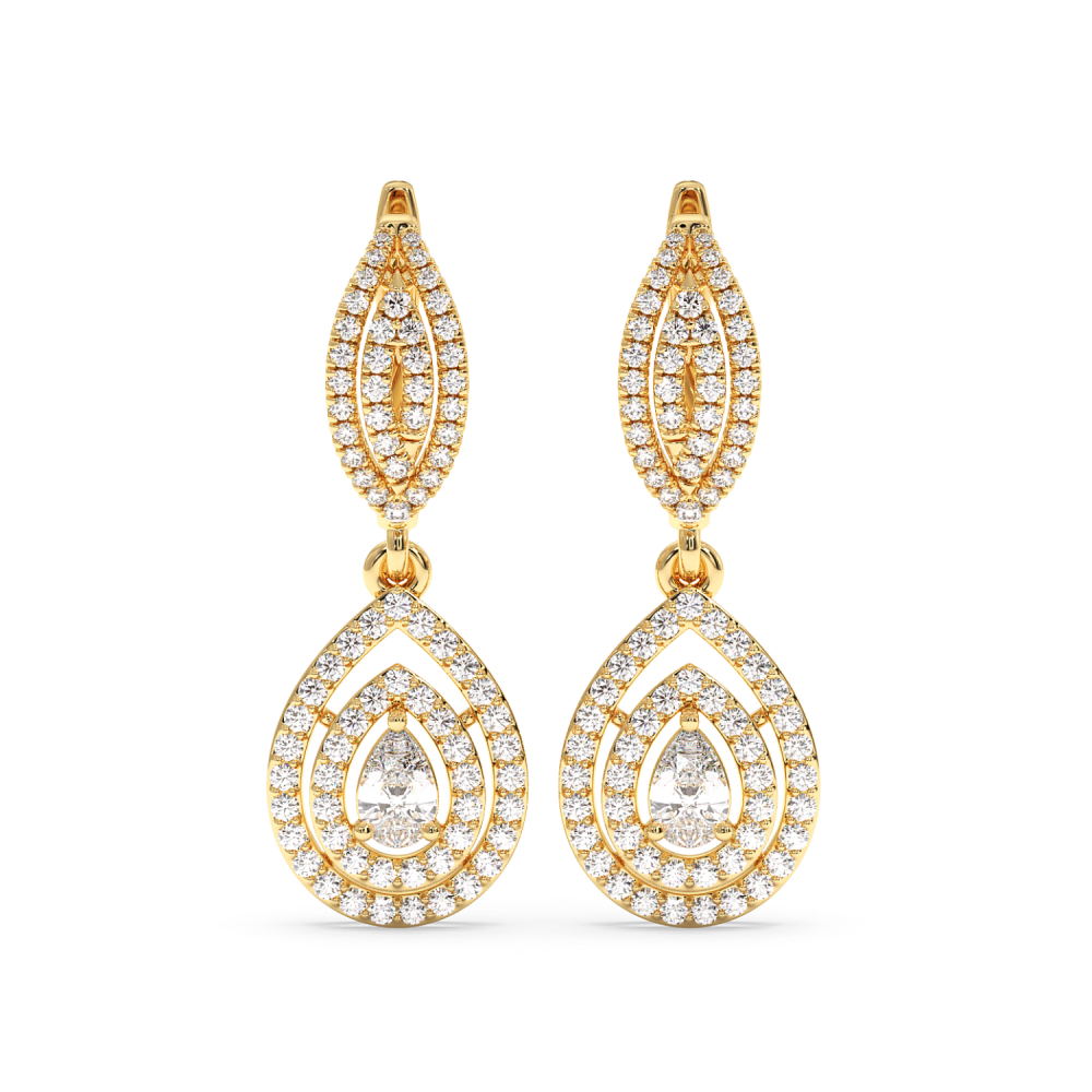 Earrings with Central Pear Cut Diamond of 0.25ct each and Lateral Diamonds of 1.12ct