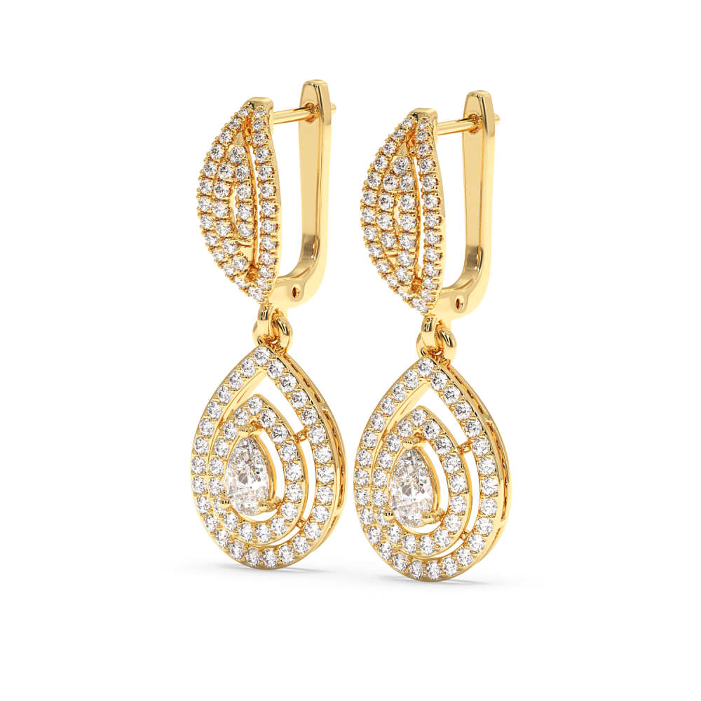 Earrings with Central Pear Cut Diamond of 0.25ct each and Lateral Diamonds of 1.12ct