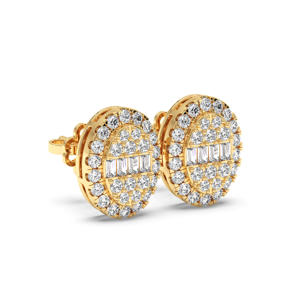Earrings with 0.17 ct Baget Diamonds and 0.78 ct round diamonds