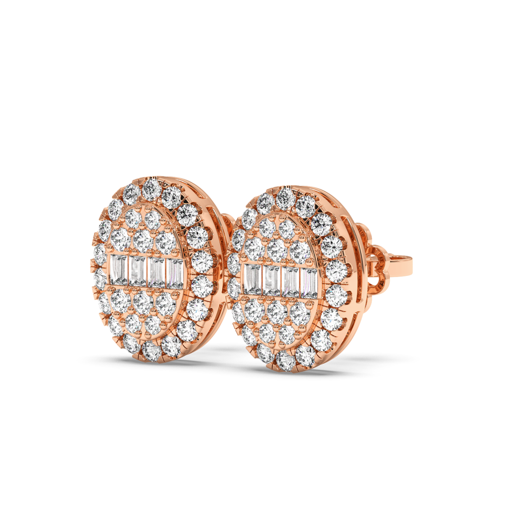 Earrings with 0.17 ct Baget Diamonds and 0.78 ct round diamonds