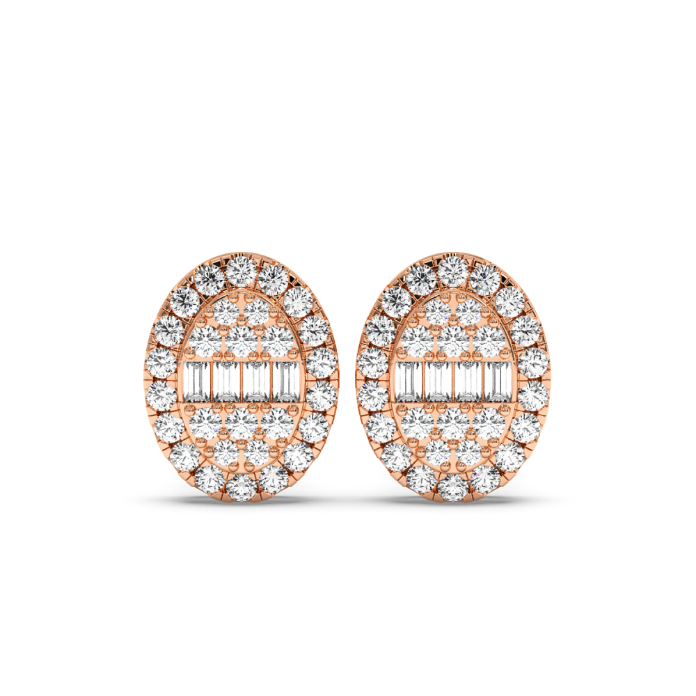 Earrings with 0.17 ct Baget Diamonds and 0.78 ct round diamonds