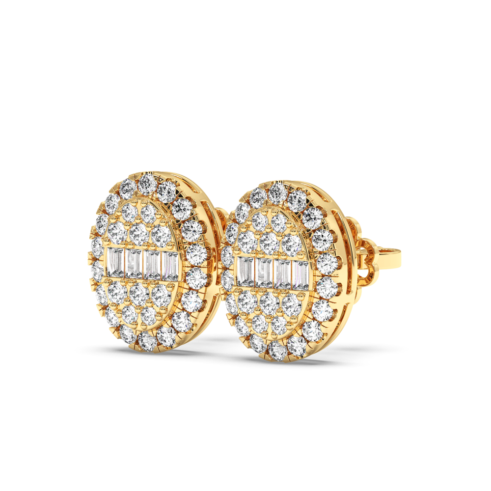 Earrings with 0.17 ct Baget Diamonds and 0.78 ct round diamonds