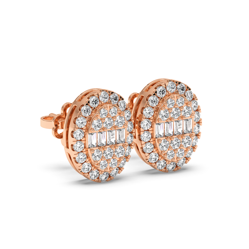 Earrings with 0.17 ct Baget Diamonds and 0.78 ct round diamonds