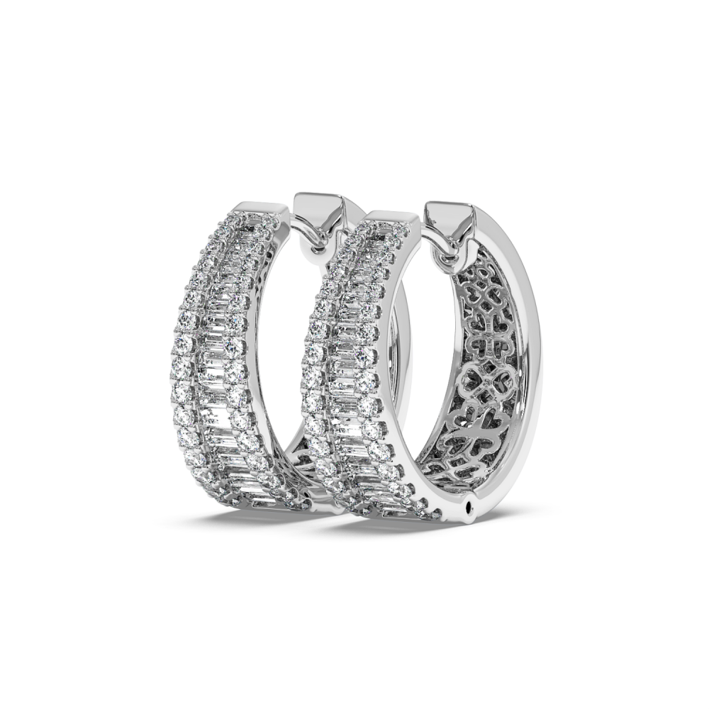 Earrings with 0.48ct Baget Diamonds and 0.62ct Round Diamonds