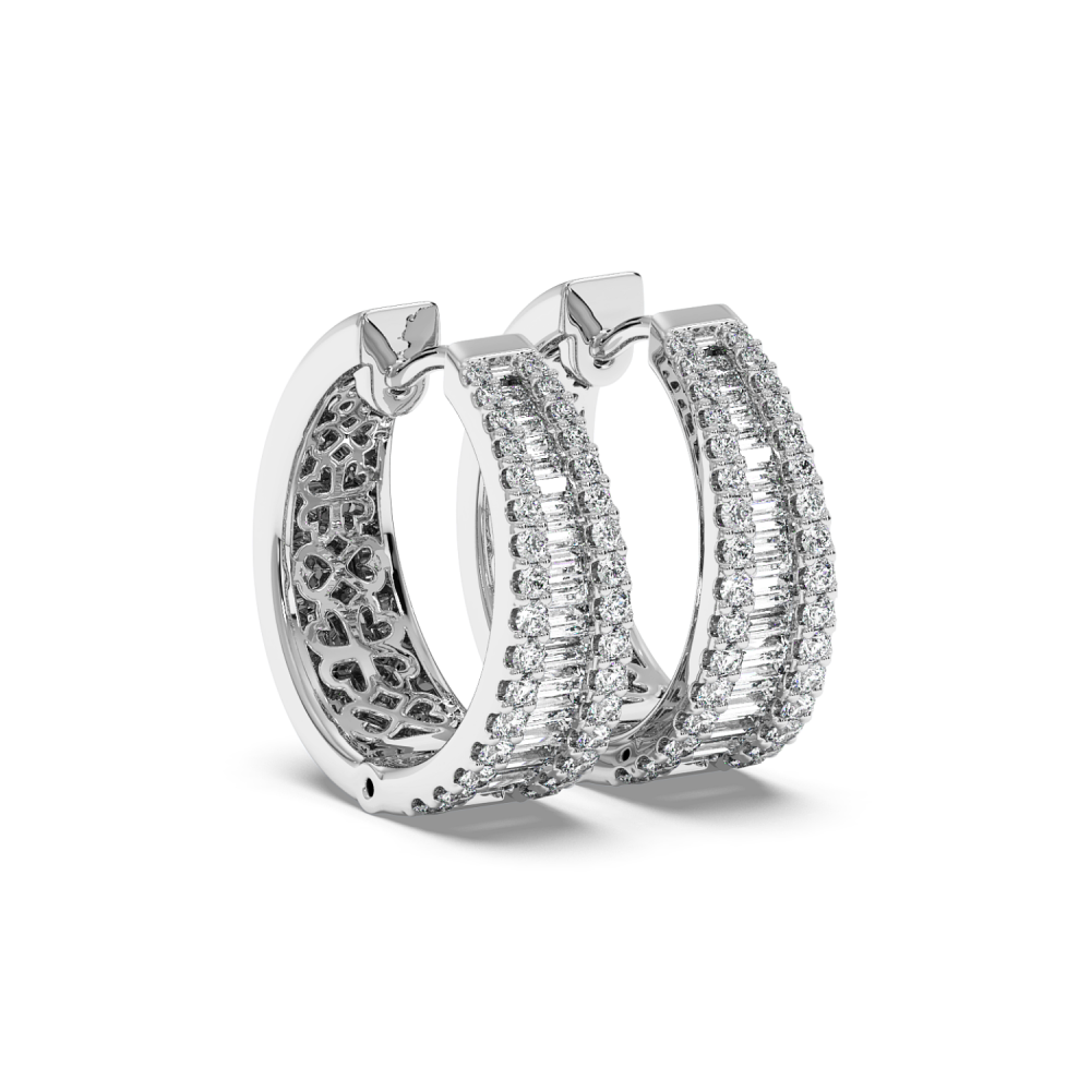 Earrings with 0.48ct Baget Diamonds and 0.62ct Round Diamonds