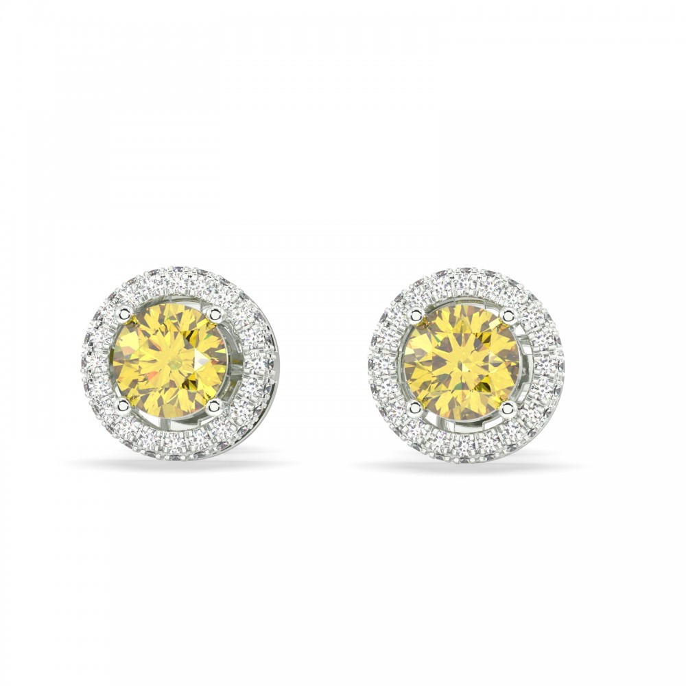 Earrings with 0.44 ct Diamonds and 1.38 ct Yellow Sapphire