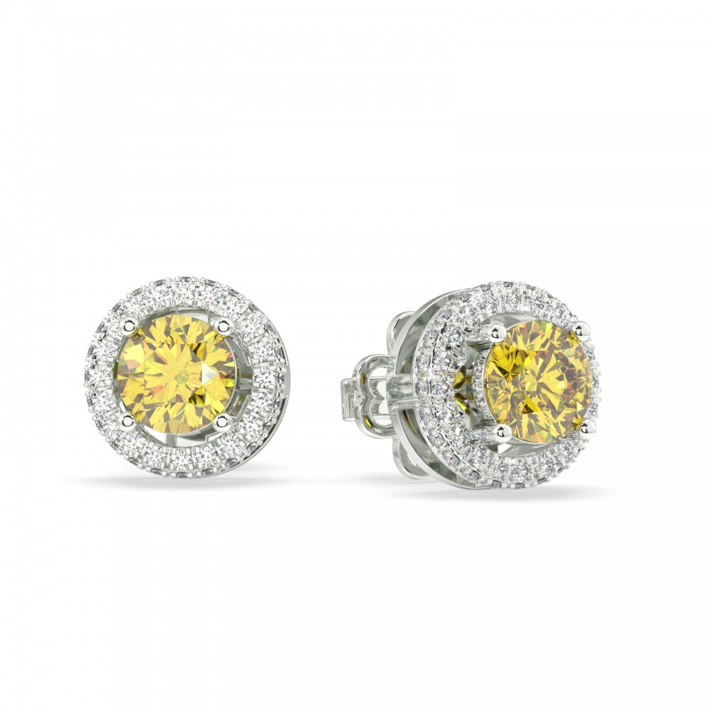 Earrings with 0.44 ct Diamonds and 1.38 ct Yellow Sapphire