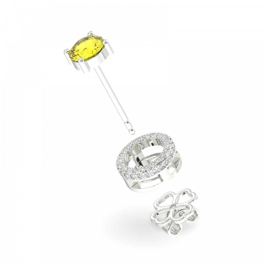 Earrings with 0.44 ct Diamonds and 1.38 ct Yellow Sapphire