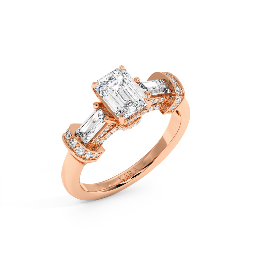 Engagement ring with 1.06ct Central Emerald Cut Diamond and 0.81ct Side Diamonds