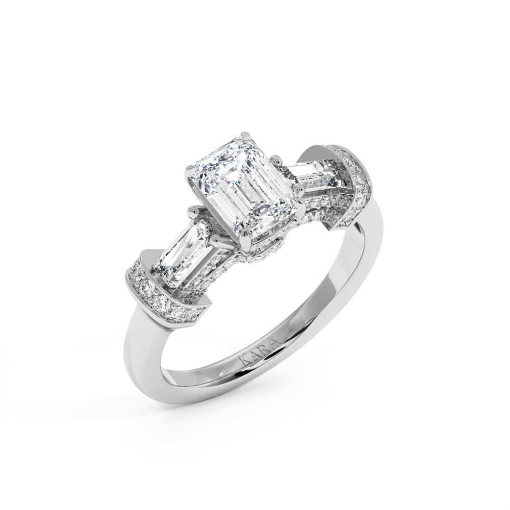 Engagement ring with 1.06ct Central Emerald Cut Diamond and 0.81ct Side Diamonds