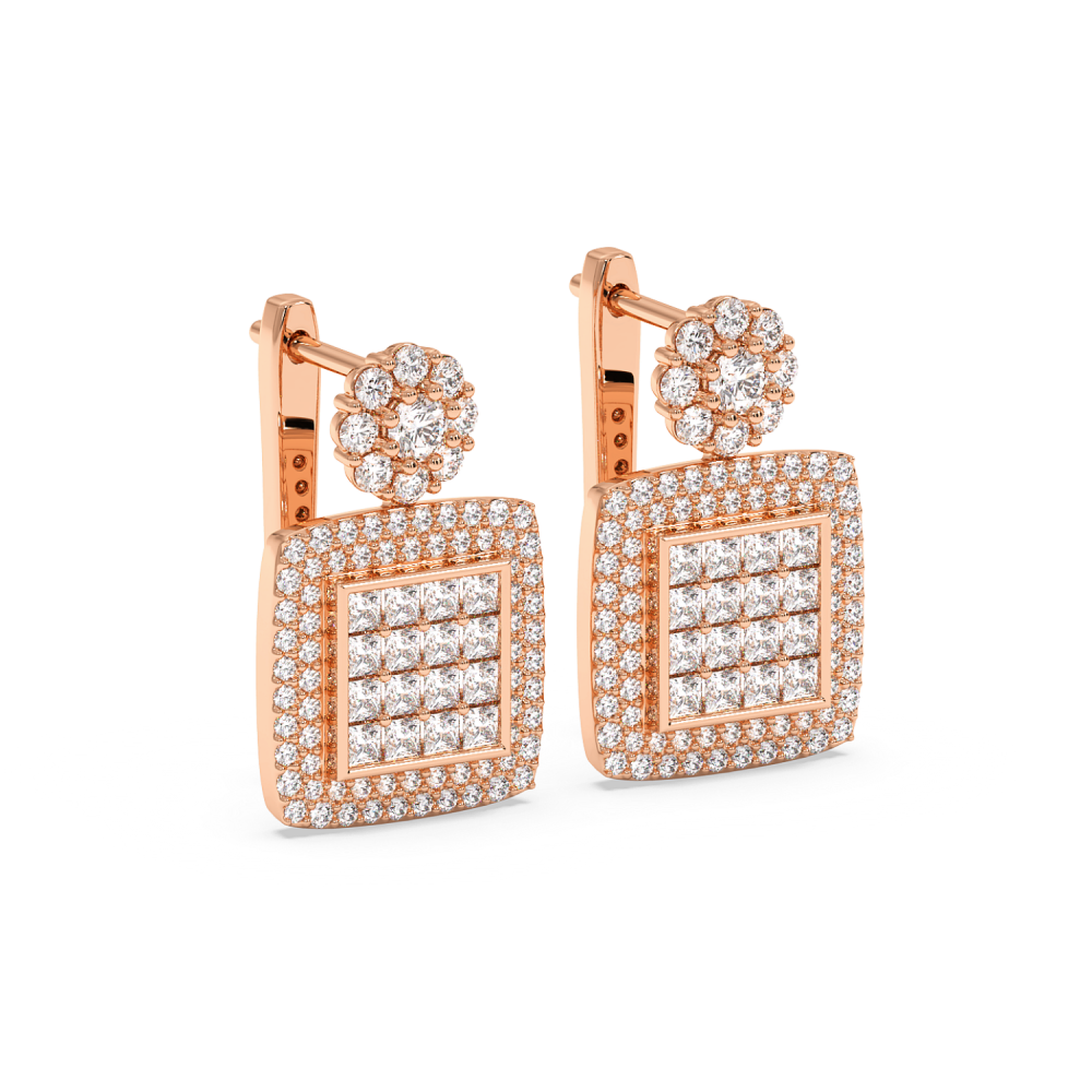 Earrings with 0.64ct Princess Cut Diamonds and 0.93ct Round Diamonds