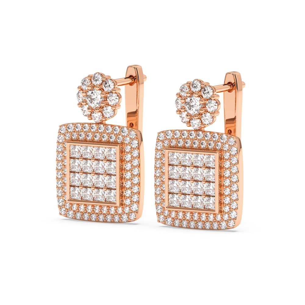 Earrings with 0.64ct Princess Cut Diamonds and 0.93ct Round Diamonds