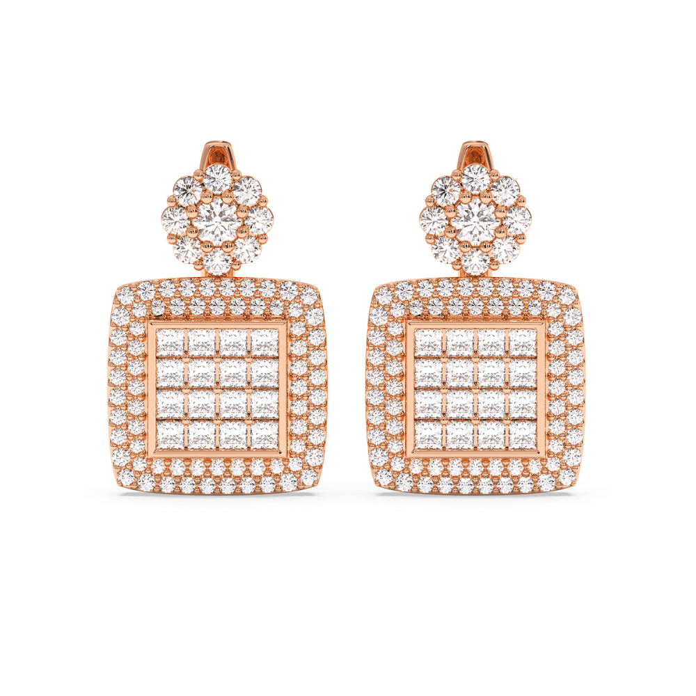 Earrings with 0.64ct Princess Cut Diamonds and 0.93ct Round Diamonds