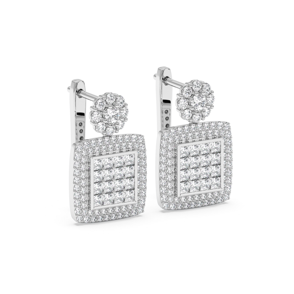 Earrings with 0.64ct Princess Cut Diamonds and 0.93ct Round Diamonds