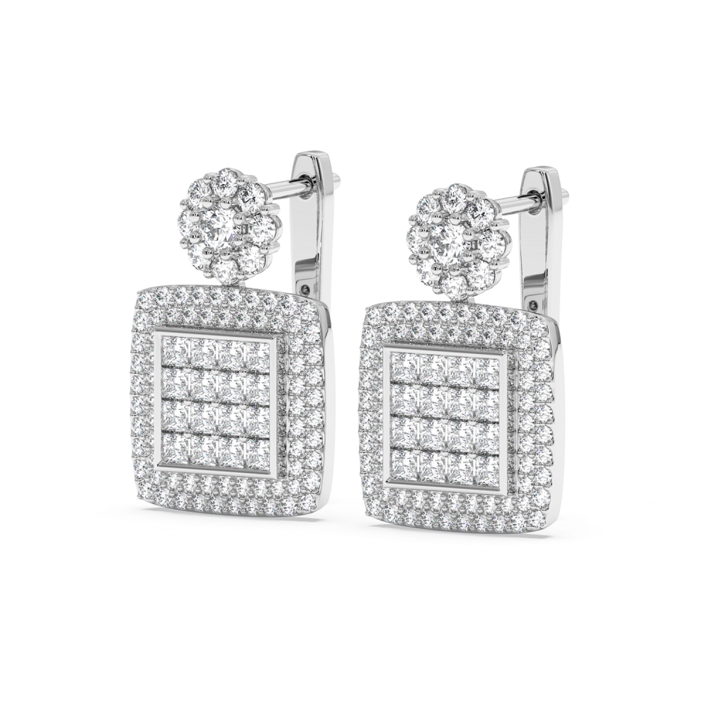 Earrings with 0.64ct Princess Cut Diamonds and 0.93ct Round Diamonds