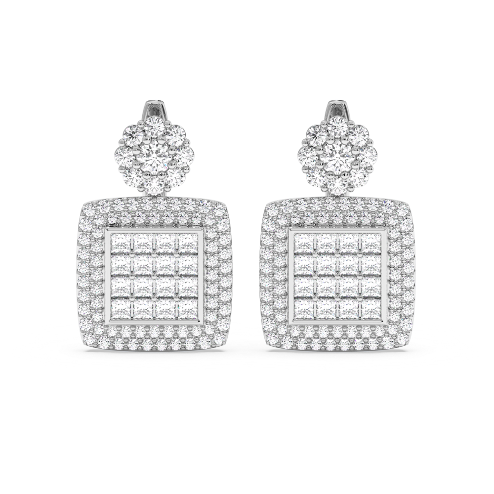 Earrings with 0.64ct Princess Cut Diamonds and 0.93ct Round Diamonds