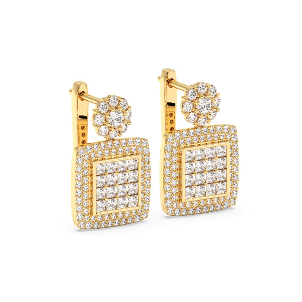 Earrings with 0.64ct Princess Cut Diamonds and 0.93ct Round Diamonds