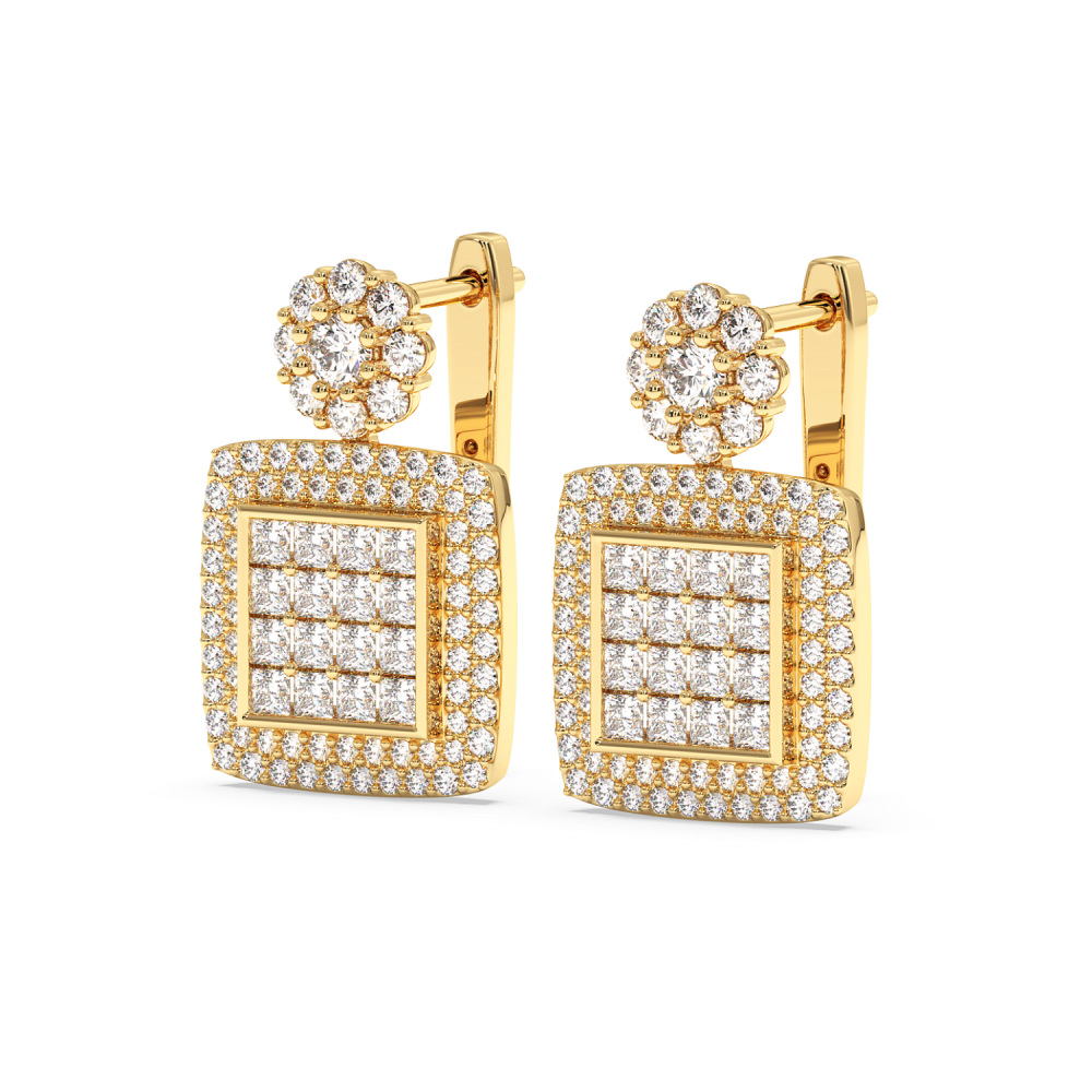Earrings with 0.64ct Princess Cut Diamonds and 0.93ct Round Diamonds