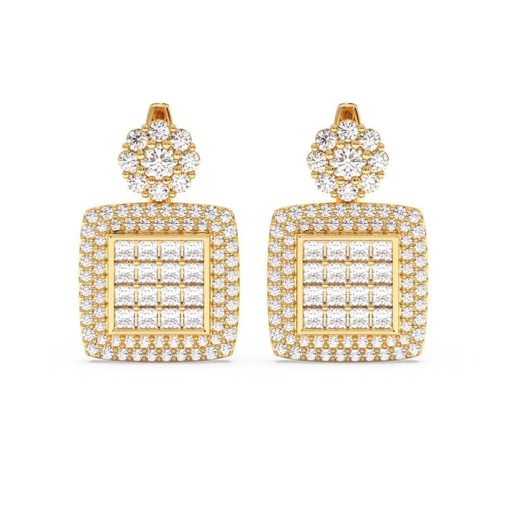 Earrings with 0.64ct Princess Cut Diamonds and 0.93ct Round Diamonds