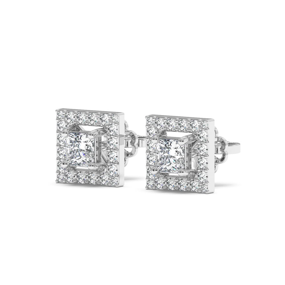 Earrings with 0.84 ct Princess Diamonds and 0.56 ct round diamonds