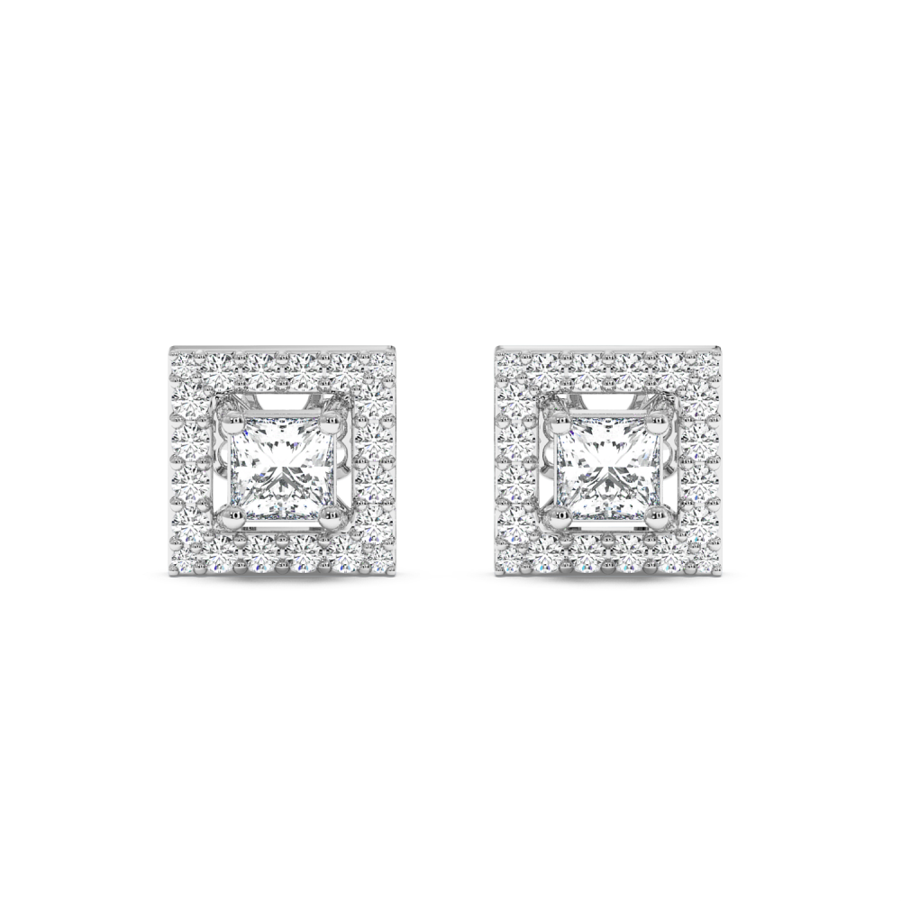 Earrings with 0.84 ct Princess Diamonds and 0.56 ct round diamonds