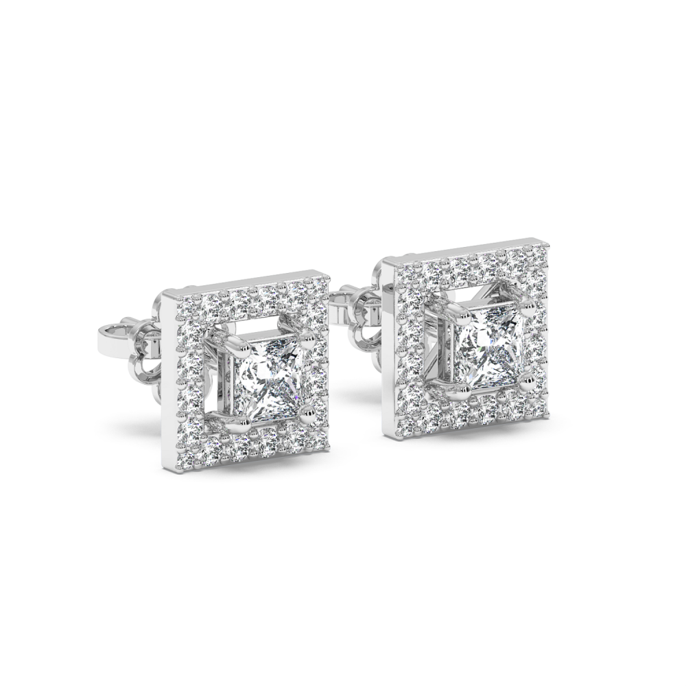 Earrings with 0.84 ct Princess Diamonds and 0.56 ct round diamonds