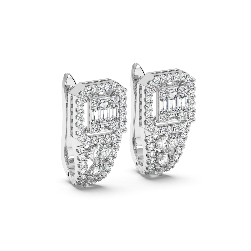 Earrings with 0.45ct Round Diamonds, 0.22ct Baget Diamonds, 0.14ct Pear Cut Diamonds and 0.14ct Marquise Cut Diamonds