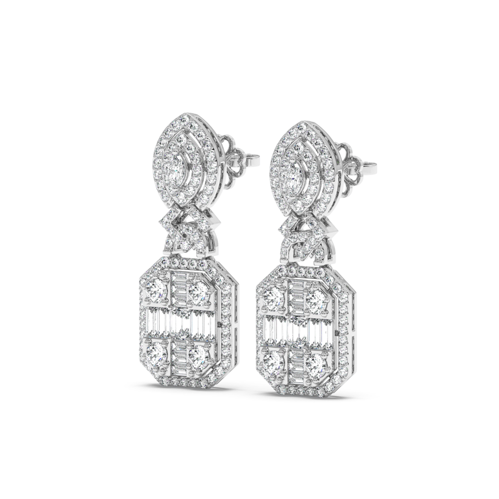 Earrings with 1.59ct Round Diamonds, 0.26ct Baget Diamonds, 0.18ct Marquise Cut Diamonds and 0.40ct Emerald Cut Diamonds