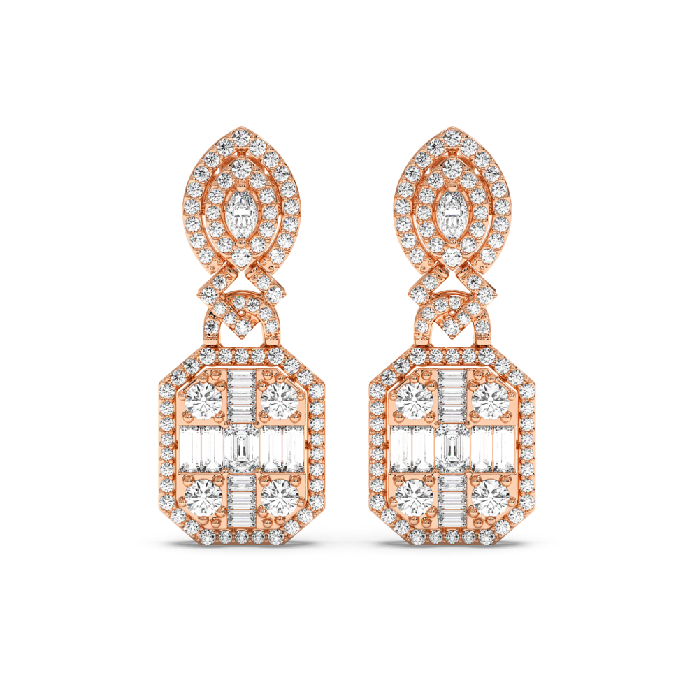 Earrings with 1.59ct Round Diamonds, 0.26ct Baget Diamonds, 0.18ct Marquise Cut Diamonds and 0.40ct Emerald Cut Diamonds