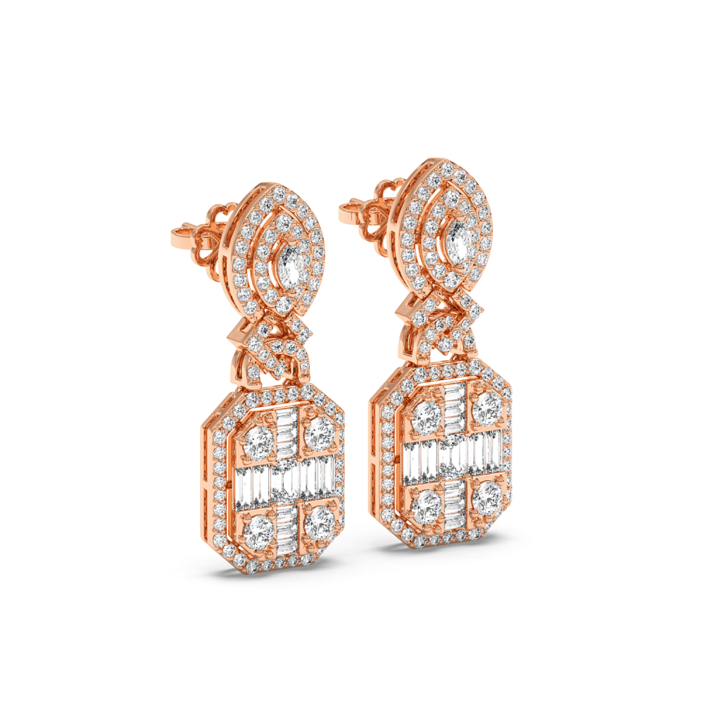 Earrings with 1.59ct Round Diamonds, 0.26ct Baget Diamonds, 0.18ct Marquise Cut Diamonds and 0.40ct Emerald Cut Diamonds
