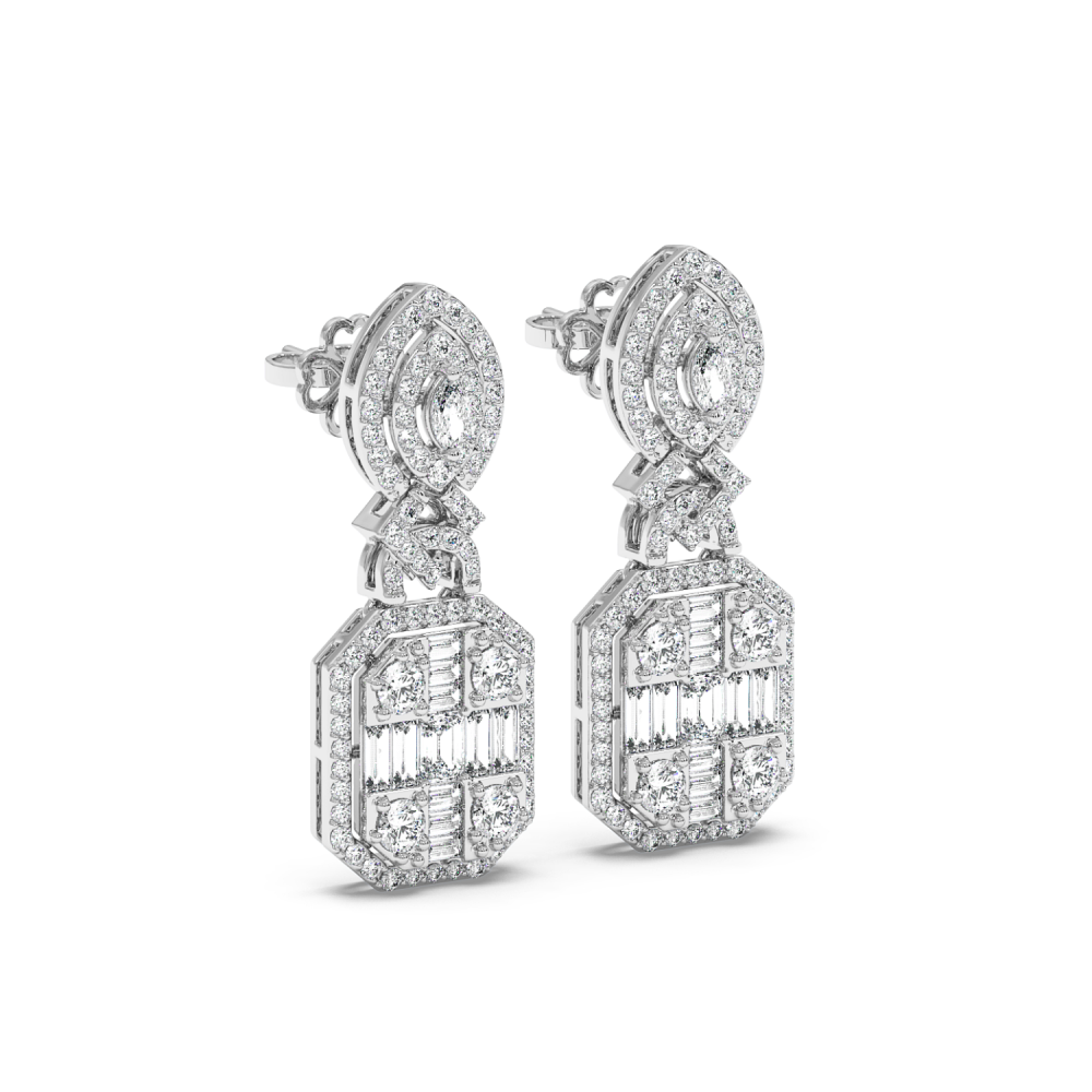 Earrings with 1.59ct Round Diamonds, 0.26ct Baget Diamonds, 0.18ct Marquise Cut Diamonds and 0.40ct Emerald Cut Diamonds