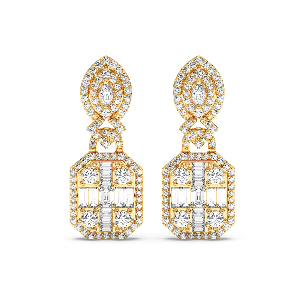 Earrings with 1.59ct Round Diamonds, 0.26ct Baget Diamonds, 0.18ct Marquise Cut Diamonds and 0.40ct Emerald Cut Diamonds