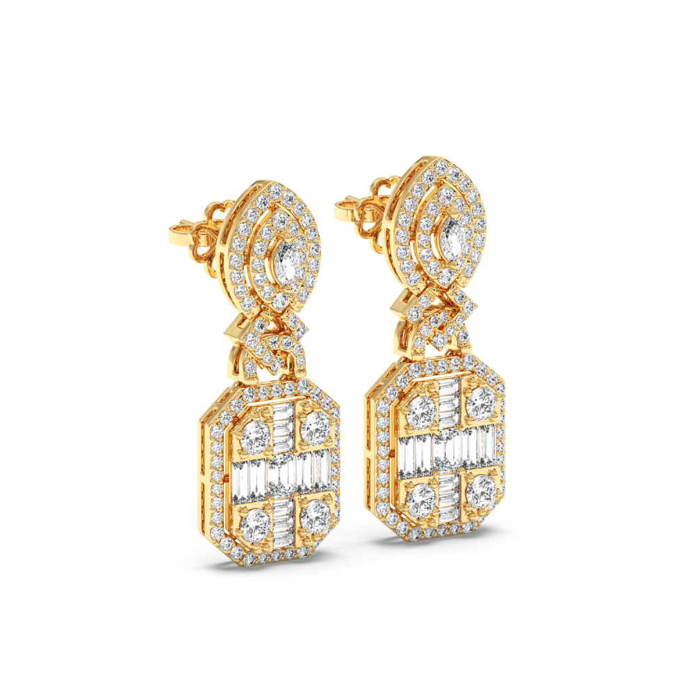 Earrings with 1.59ct Round Diamonds, 0.26ct Baget Diamonds, 0.18ct Marquise Cut Diamonds and 0.40ct Emerald Cut Diamonds