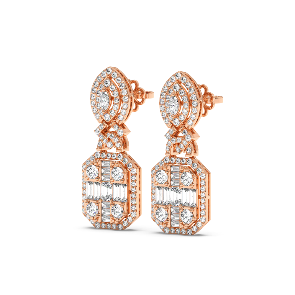 Earrings with 1.59ct Round Diamonds, 0.26ct Baget Diamonds, 0.18ct Marquise Cut Diamonds and 0.40ct Emerald Cut Diamonds