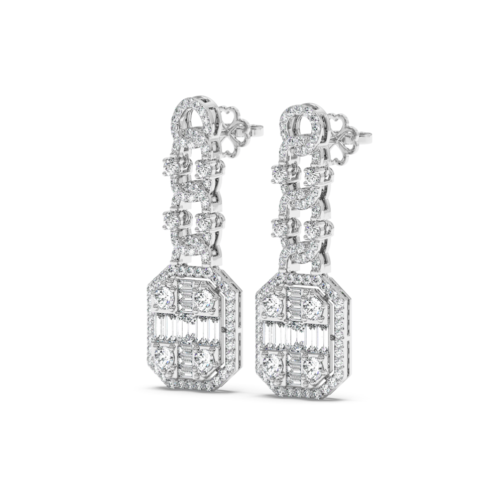 Earrings with 1.64ct Round Diamonds, 0.80ct Baget Diamonds and 0.40ct Emerald Cut Diamonds