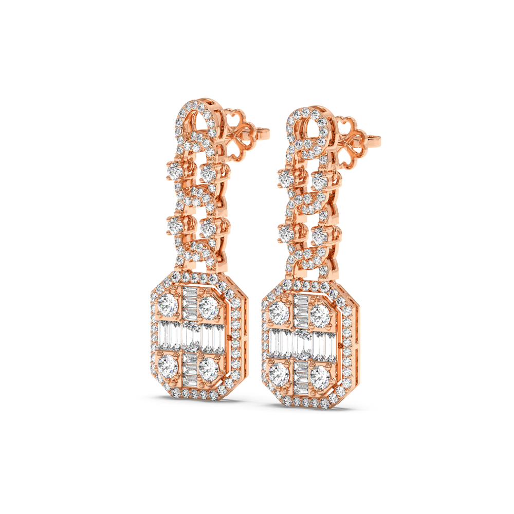 Earrings with 1.64ct Round Diamonds, 0.80ct Baget Diamonds and 0.40ct Emerald Cut Diamonds