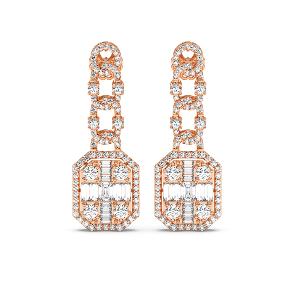 Earrings with 1.64ct Round Diamonds, 0.80ct Baget Diamonds and 0.40ct Emerald Cut Diamonds