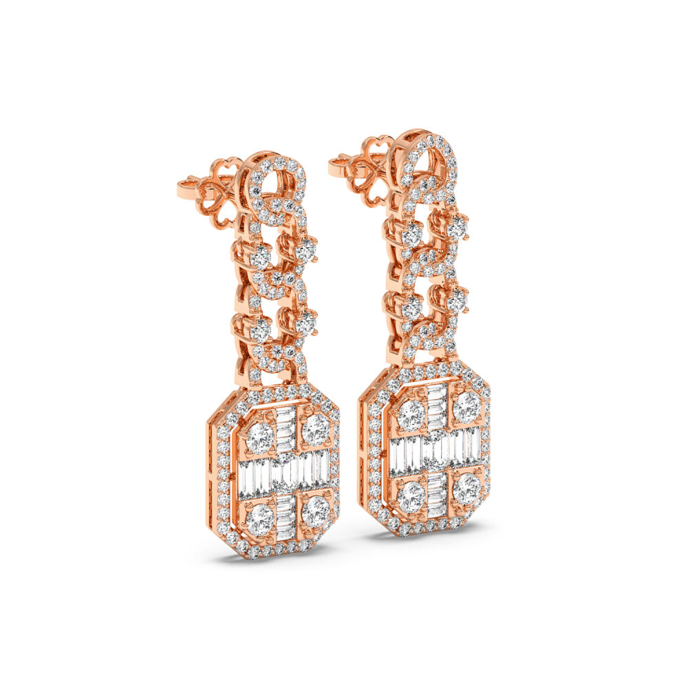 Earrings with 1.64ct Round Diamonds, 0.80ct Baget Diamonds and 0.40ct Emerald Cut Diamonds