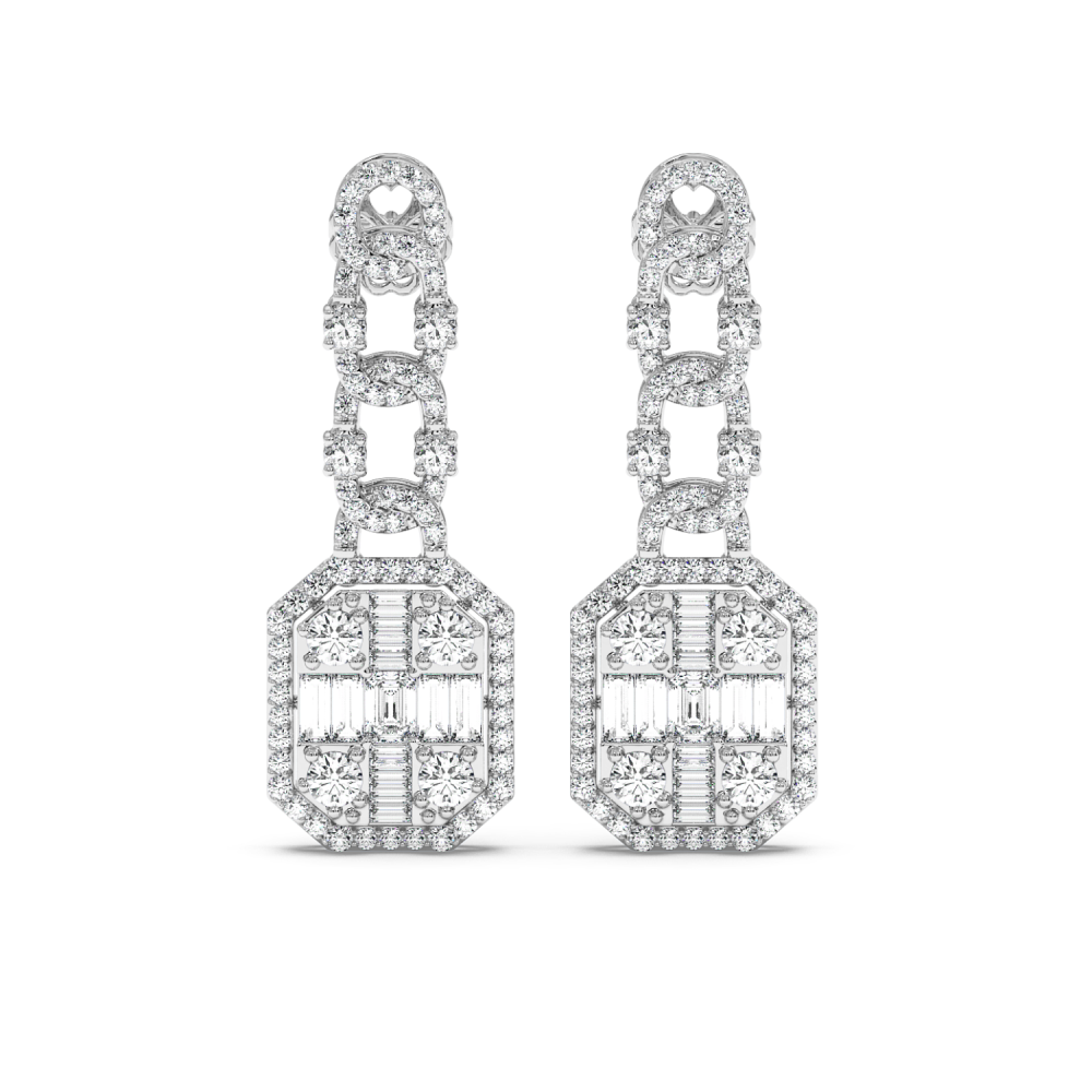 Earrings with 1.64ct Round Diamonds, 0.80ct Baget Diamonds and 0.40ct Emerald Cut Diamonds