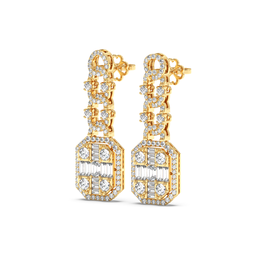Earrings with 1.64ct Round Diamonds, 0.80ct Baget Diamonds and 0.40ct Emerald Cut Diamonds