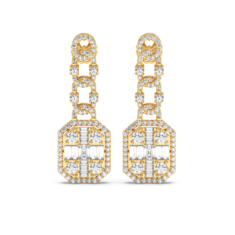 Earrings with 1.64ct Round Diamonds, 0.80ct Baget Diamonds and 0.40ct Emerald Cut Diamonds