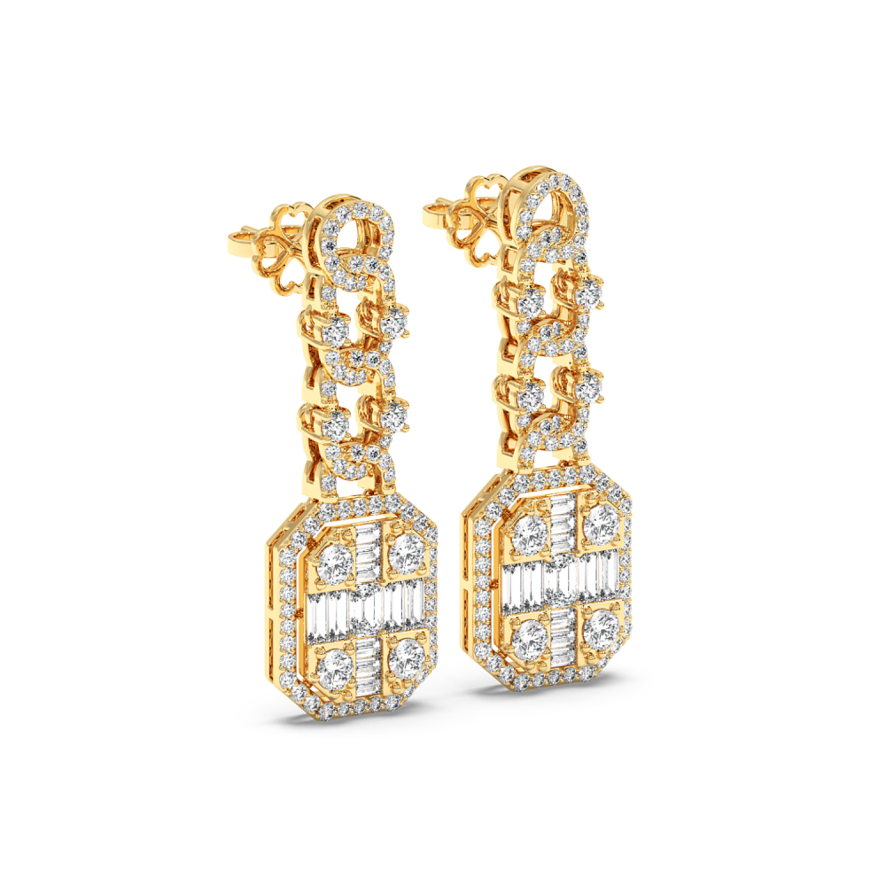 Earrings with 1.64ct Round Diamonds, 0.80ct Baget Diamonds and 0.40ct Emerald Cut Diamonds