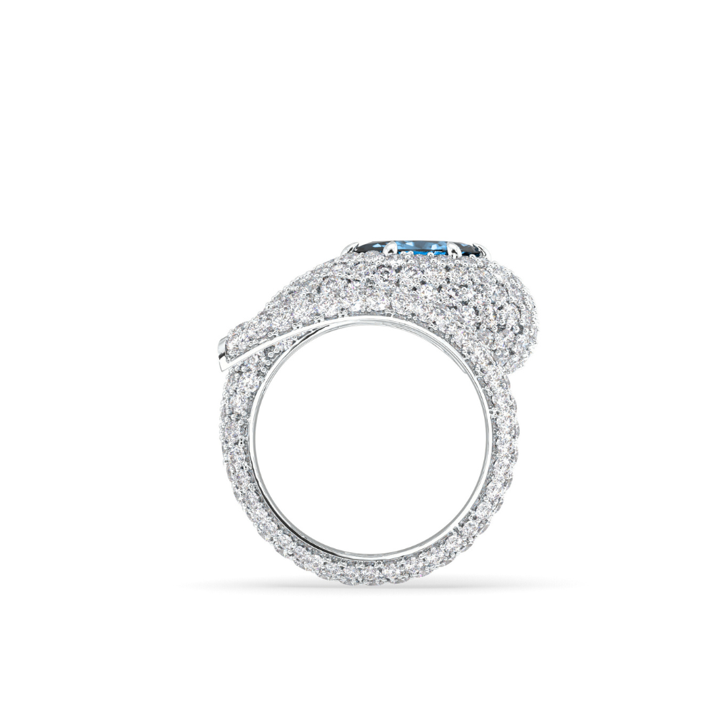 Snake ring with Blue Topaz center Marquise Cut Marquise Cut 0.82ct and 2.68ct diamonds