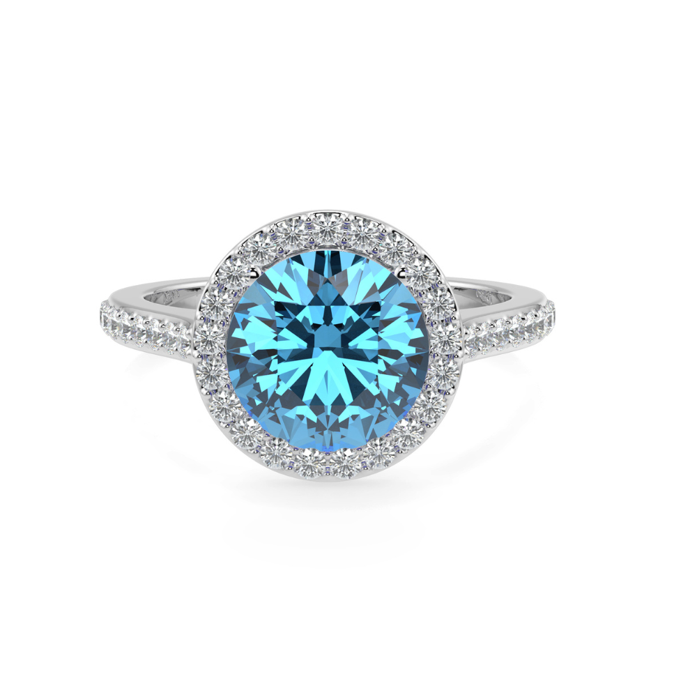 Ring with 0.54 ct Blue Topaz and 0.30 ct side diamonds