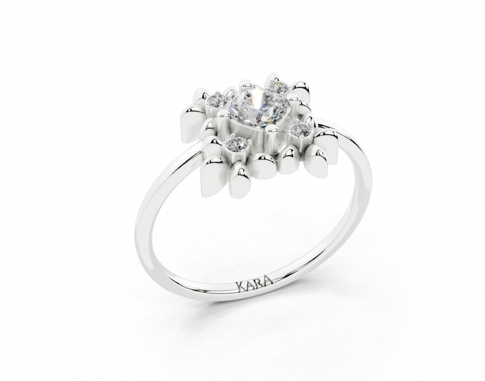 Ring with 0.33ct Cushion Cut center diamond and 0.05ct round diamonds
