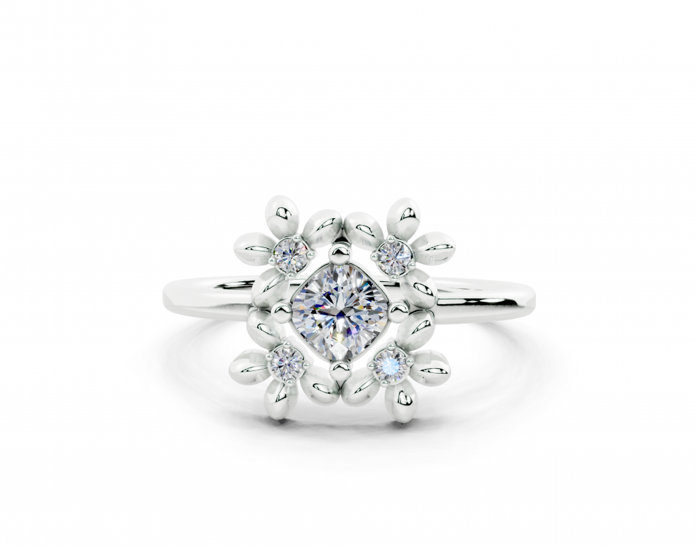 Ring with 0.33ct Cushion Cut center diamond and 0.05ct round diamonds
