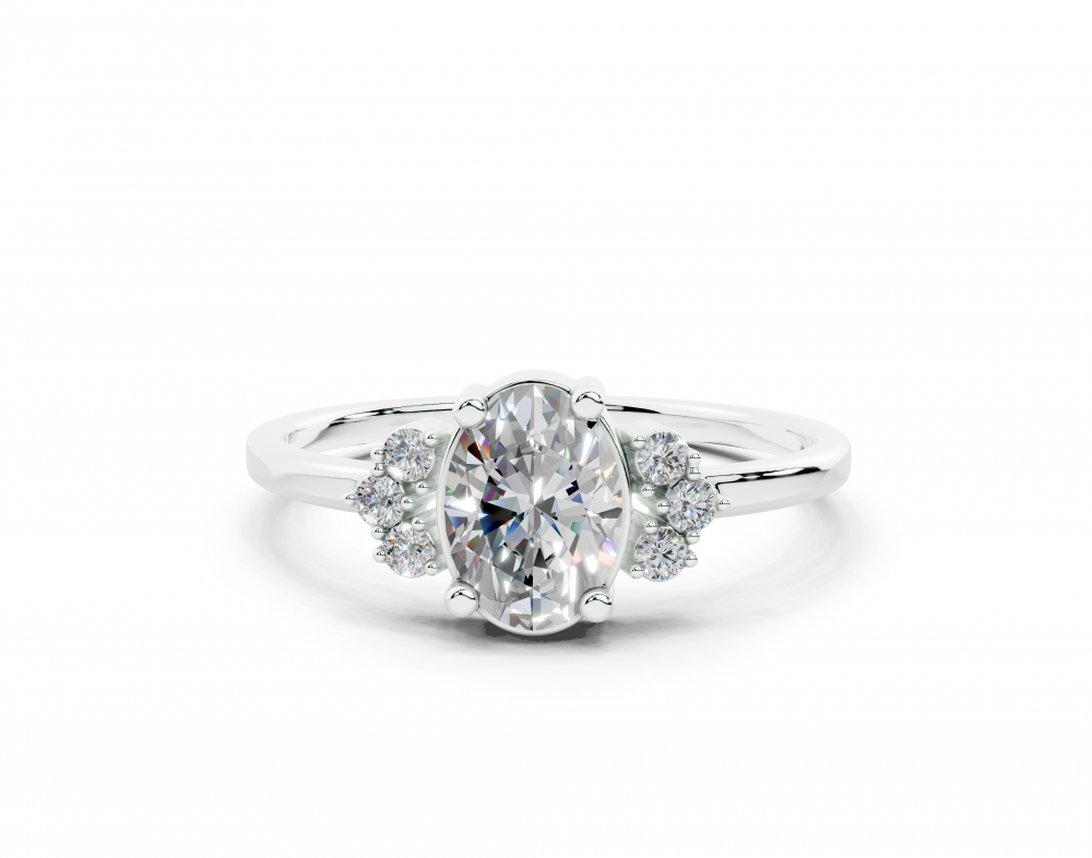 Oval Cut 0.66ct center diamond ring with 0.08ct round diamonds